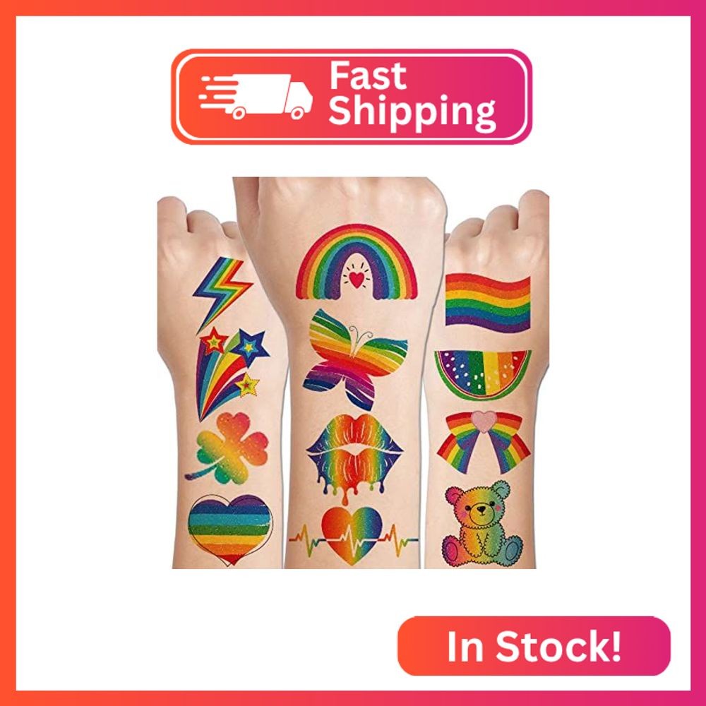 CHARLENT Glitter Rainbow Temporary Tattoos - 140 PCS