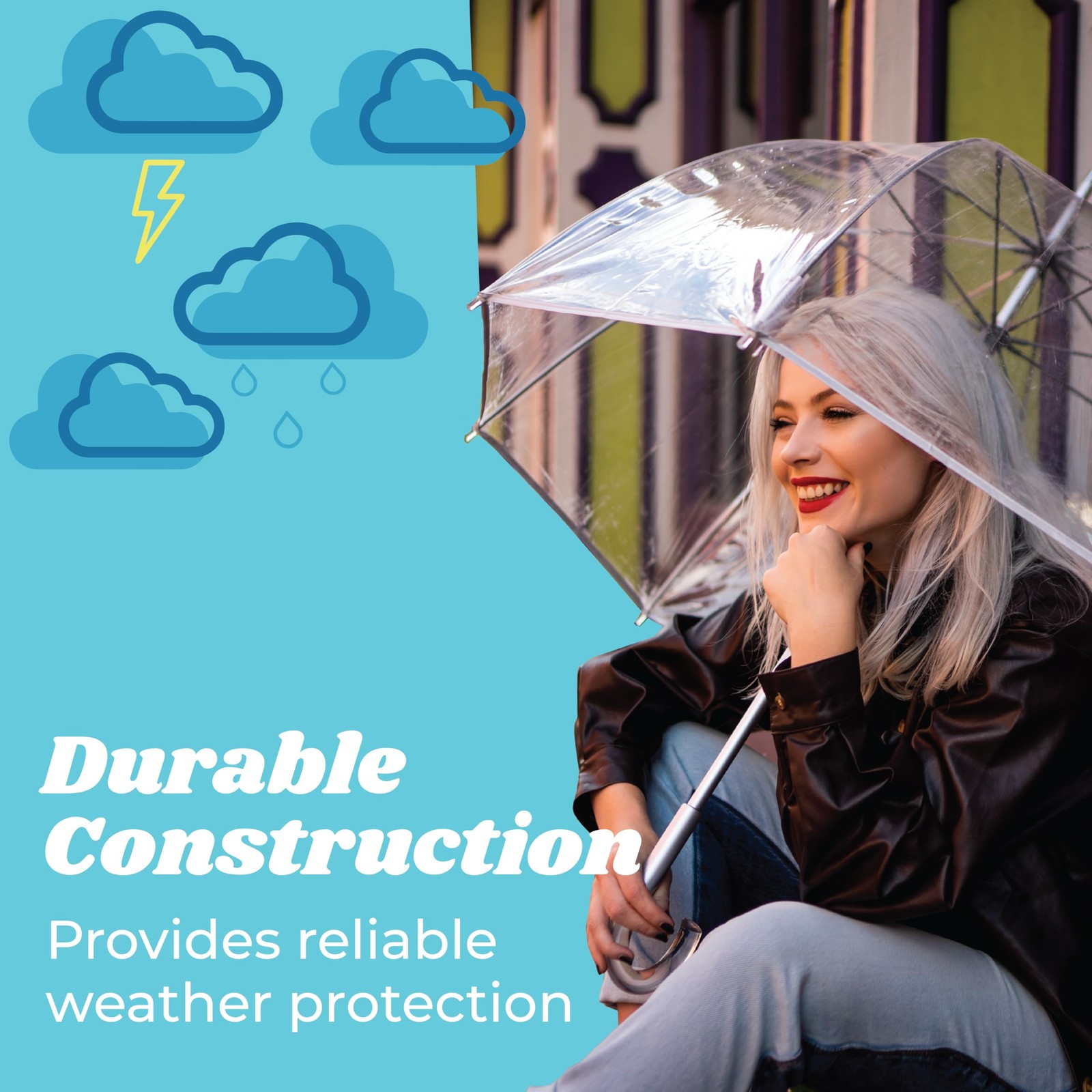 Adult Windproof Bubble Umbrella with J Hook Handle and Enhanced Visibility