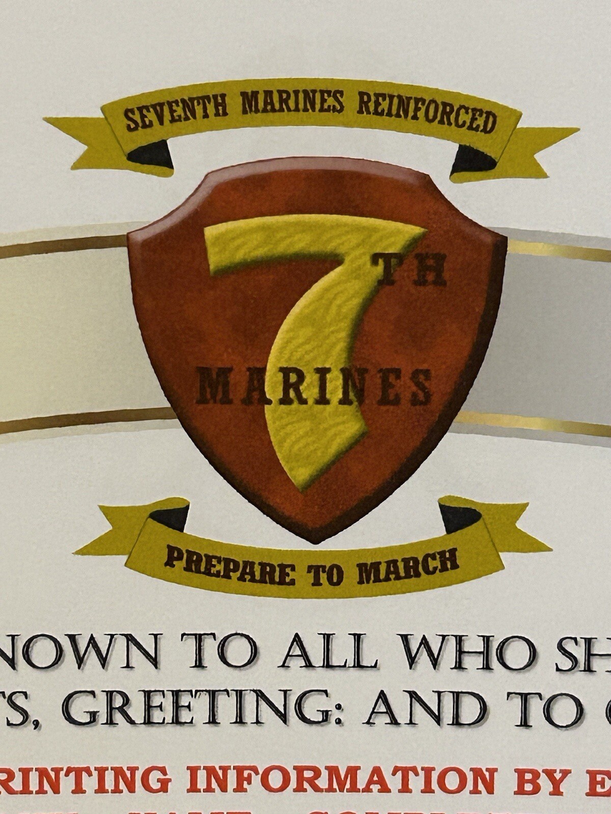 U.S. MARINE CORPS / 7TH MARINE REGIMENT (3 MARDIV) - CERTIFICATE OF COMMENDATION