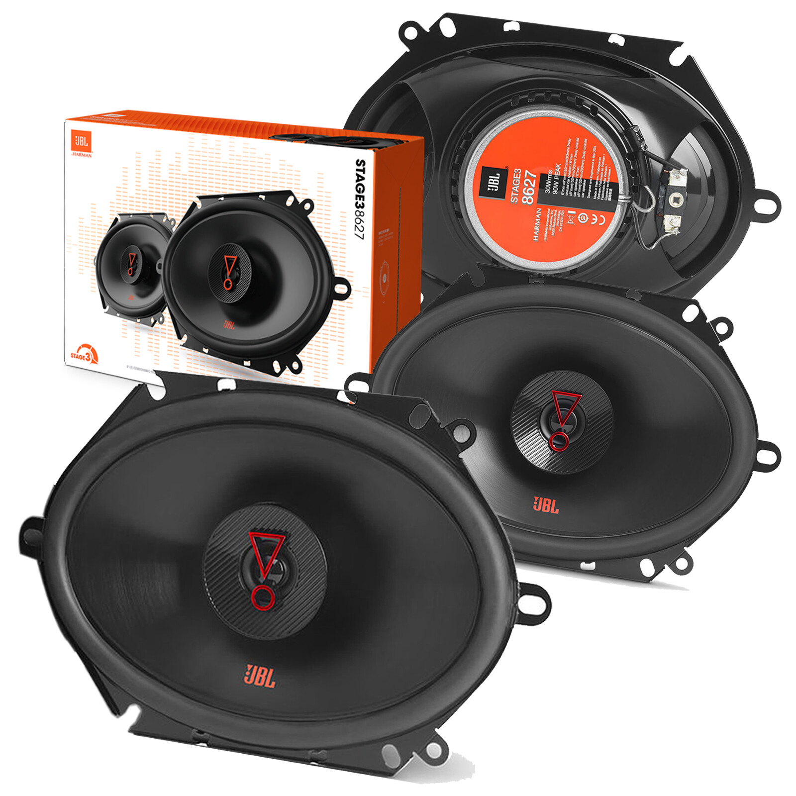 4x JBL Stage3 8627 500W Car Audio Dome Tweeter 2-Way Coaxial 6" x 8" Speakers