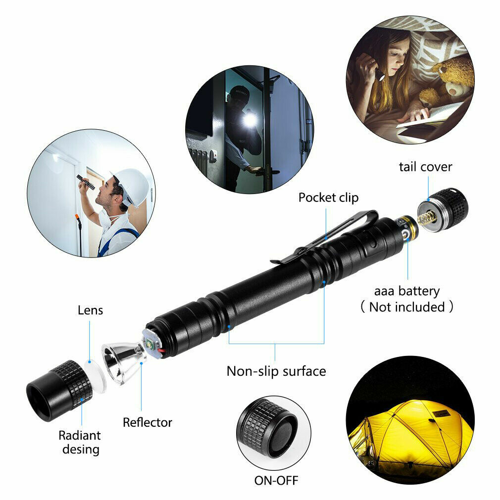 2PCS Mini Small Torch Super Bright LED Flashlight Penlight with Clip Pocket