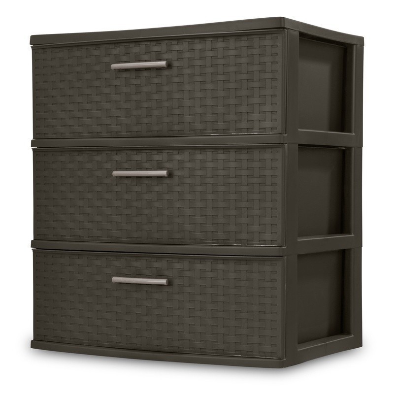 3 Drawer Storage Tower Plastic Weave Organizer W/ Pull Handles Home Use