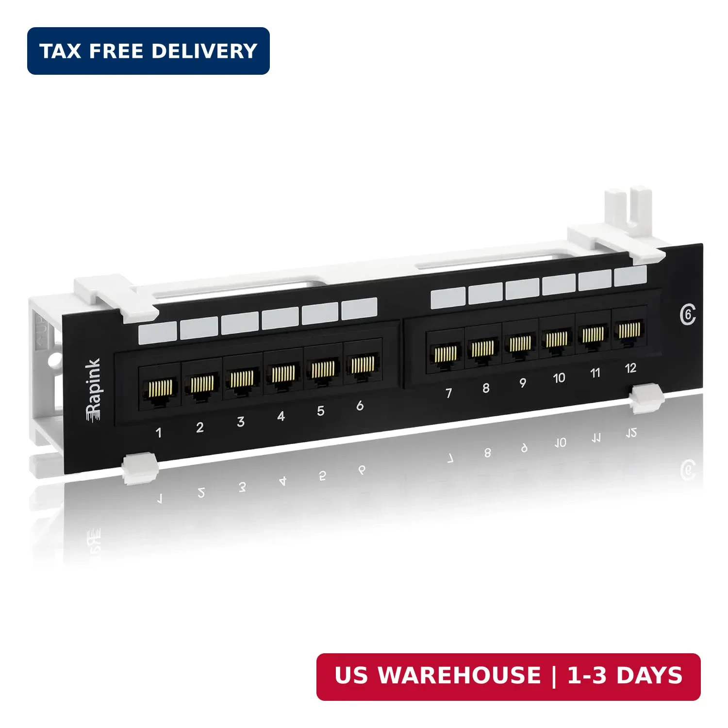Rapink Patch Panel 12 Port Cat6 10G Support, Network Patch Panel UTP 10-Inch, Wa