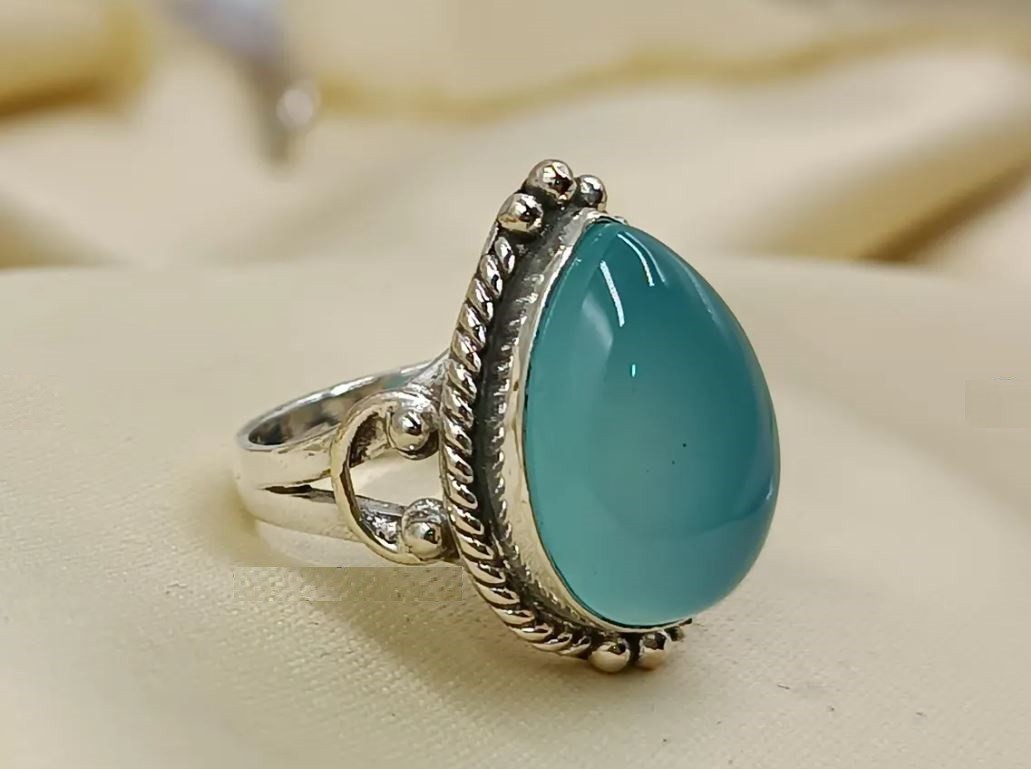 925 Sterling Silver Ring Handmade Statement Aquamarine Gift Ring All Size R 582