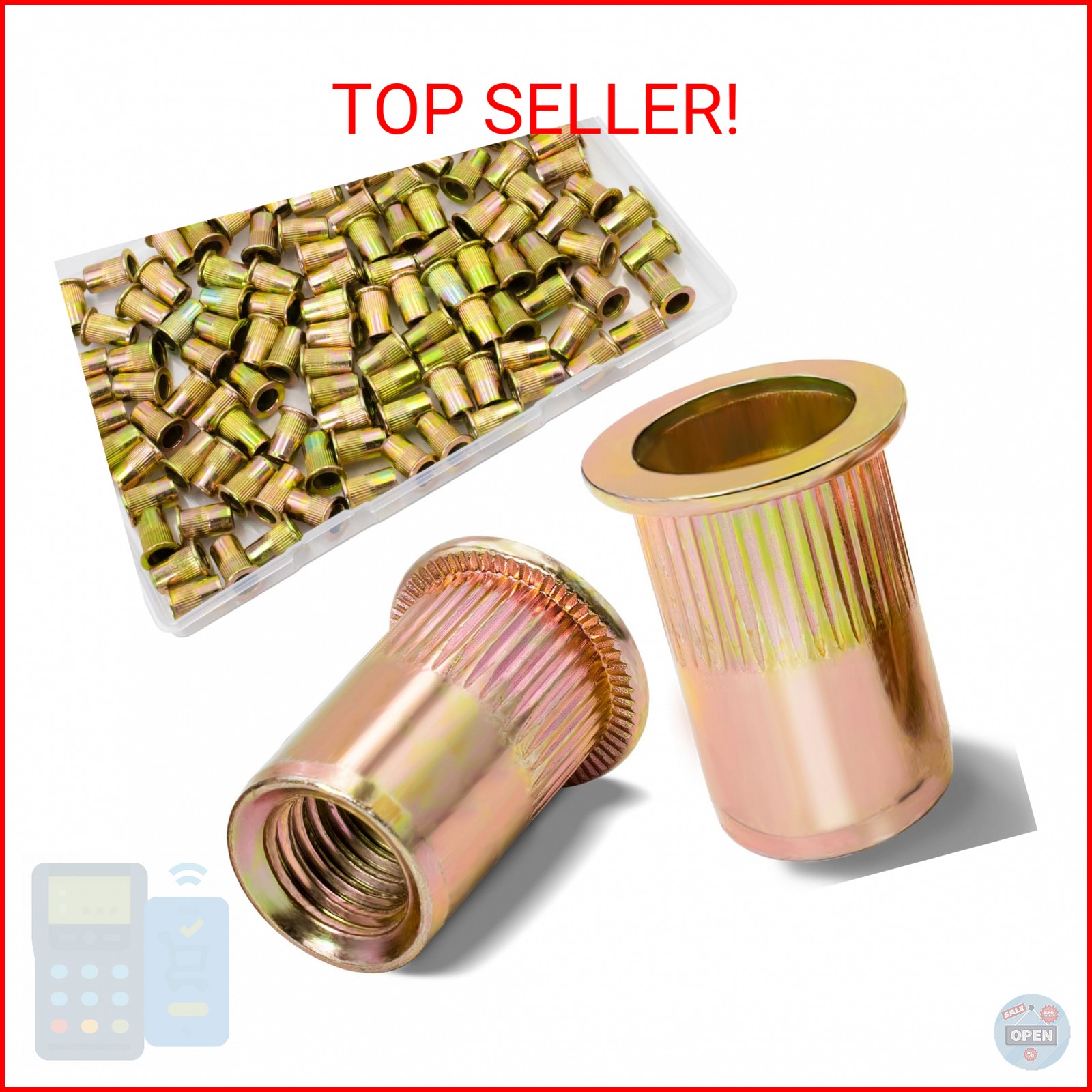 Vifmy 115Pcs M6 Rivet Nuts, Metric Zinc Plated Finish Carbon Steel Flat Head Thr