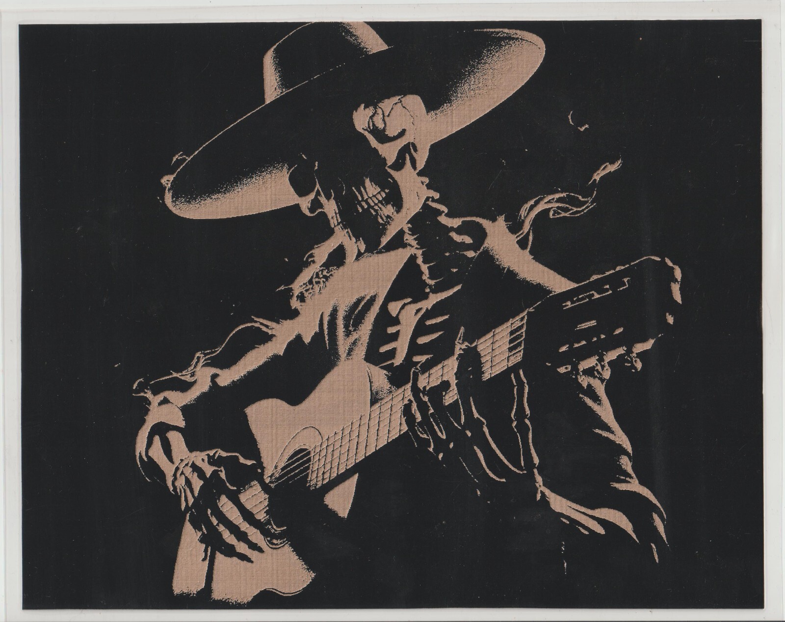 Skeleton with Guitar #2 Scratchboard Art 8 x 10