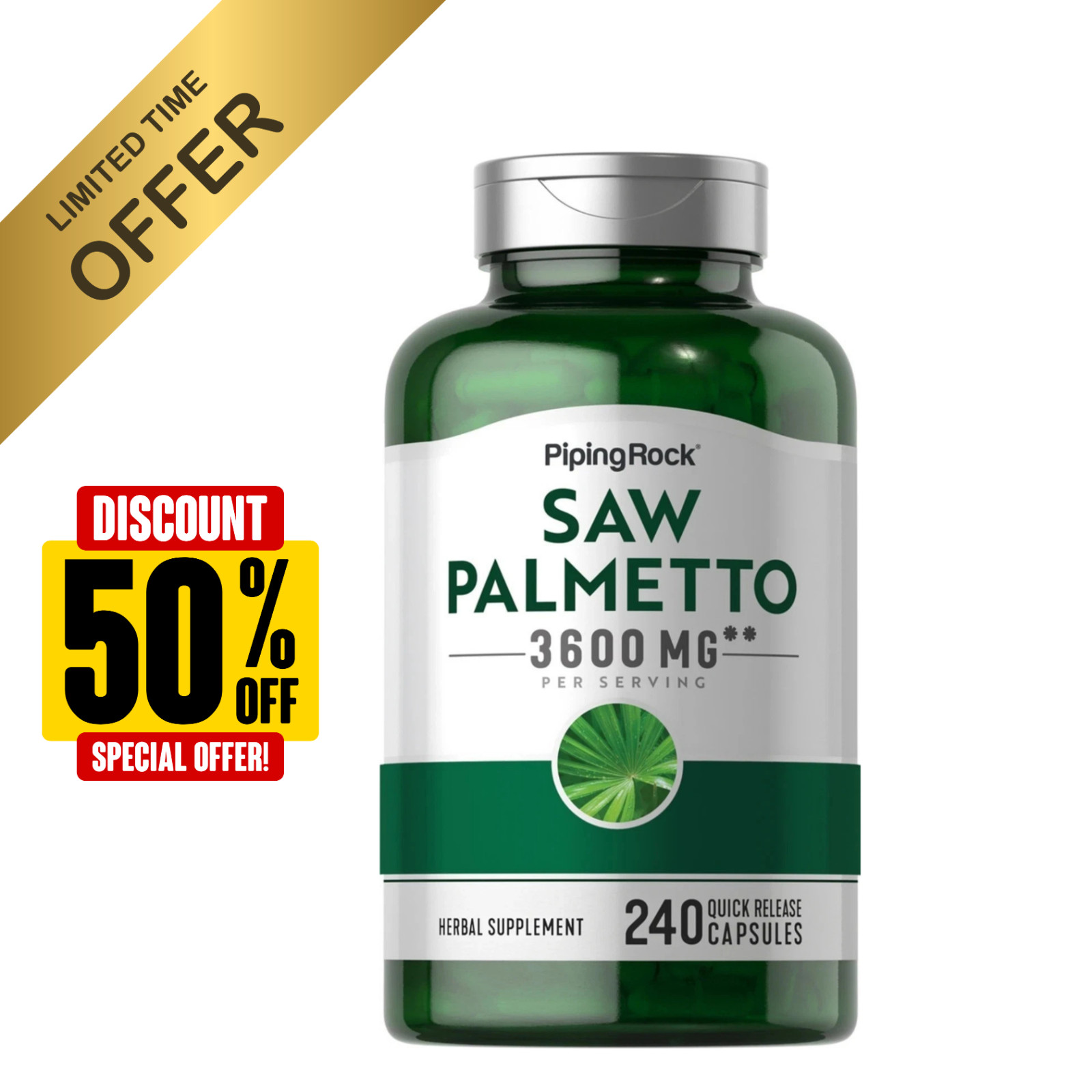 Saw Palmetto 3600 mg | 240 Capsules | Prostate Supplement | by Piping Rock