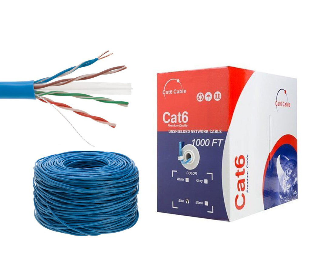 CAT6 1000FT Blue UTP Ethernet Cable 23AWG Network LAN Solid Bulk Wire Pull Box