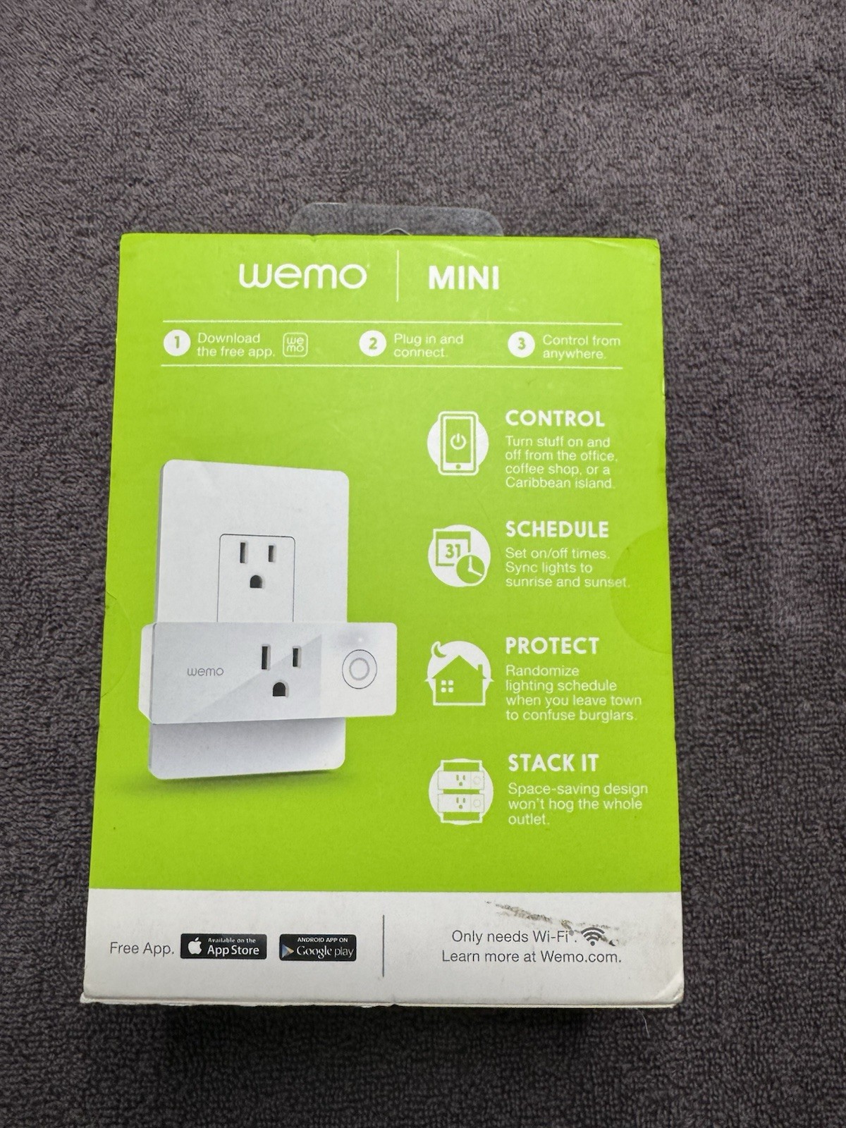 WeMo Mini Wi-Fi Smart Plug White App-Controlled Timer Alexa/Google/Nest