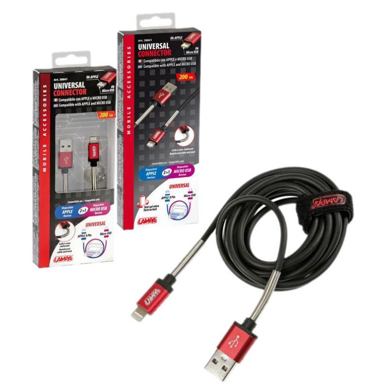 Universelles Ladekabel für Mobiltelefone (USB/Micro-USB/Apple 8-Pin, 200 cm)