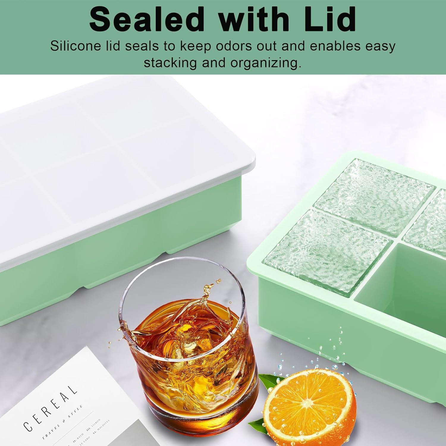 Large Ice Cube Tray for Whiskey, 2 Pack Big Square Ice Cube Molds, 2 inch Sil...