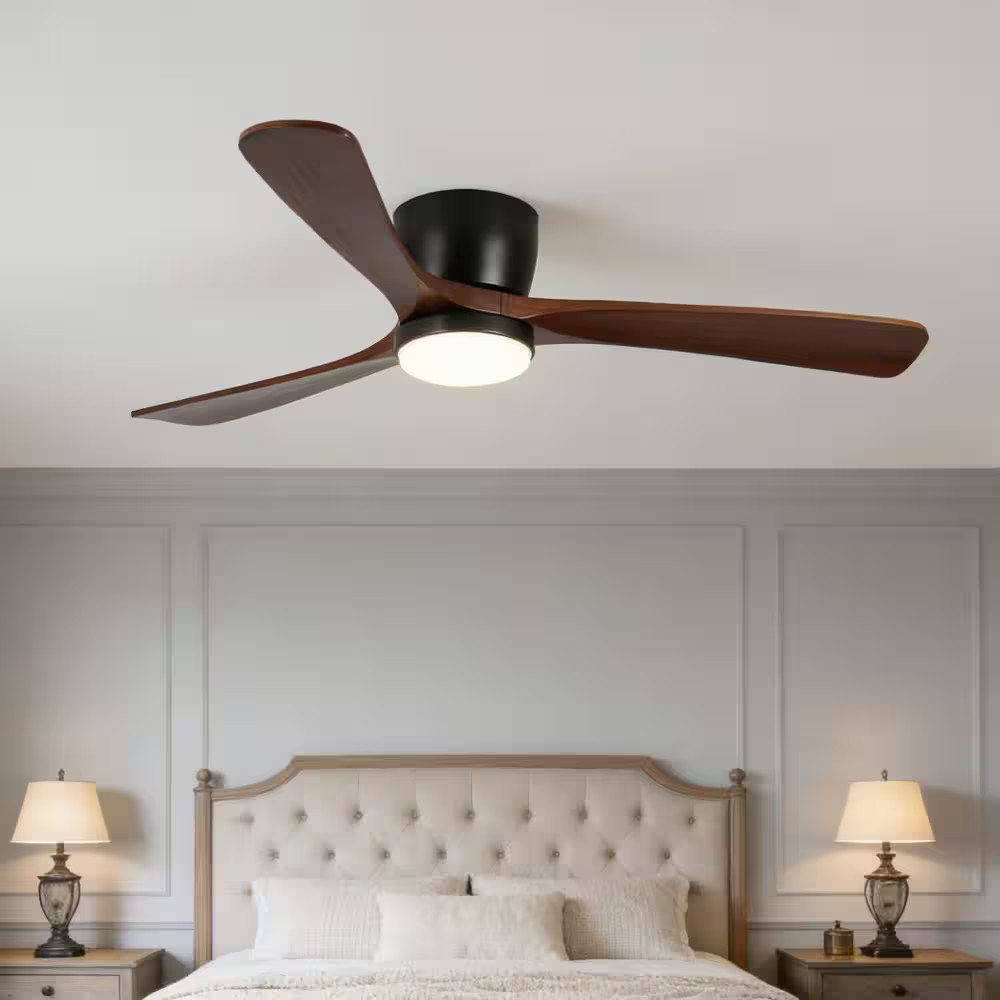 42 In. Smart Black Solid Wood Brown Standard Ceiling Fans with 3CCT LED Lights a