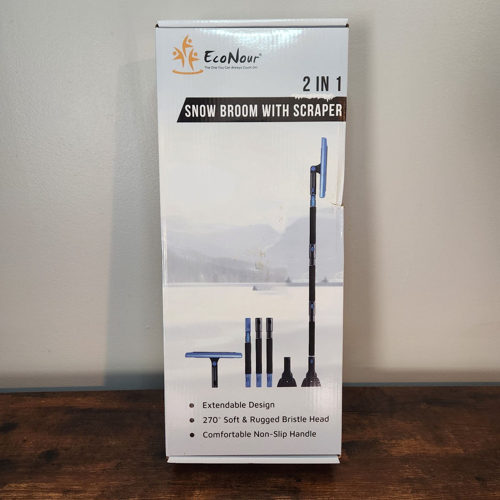 EcoNour 62'' Extendable 2-in-1 Snow Broom with Ice Scrapper Soft & Rugged