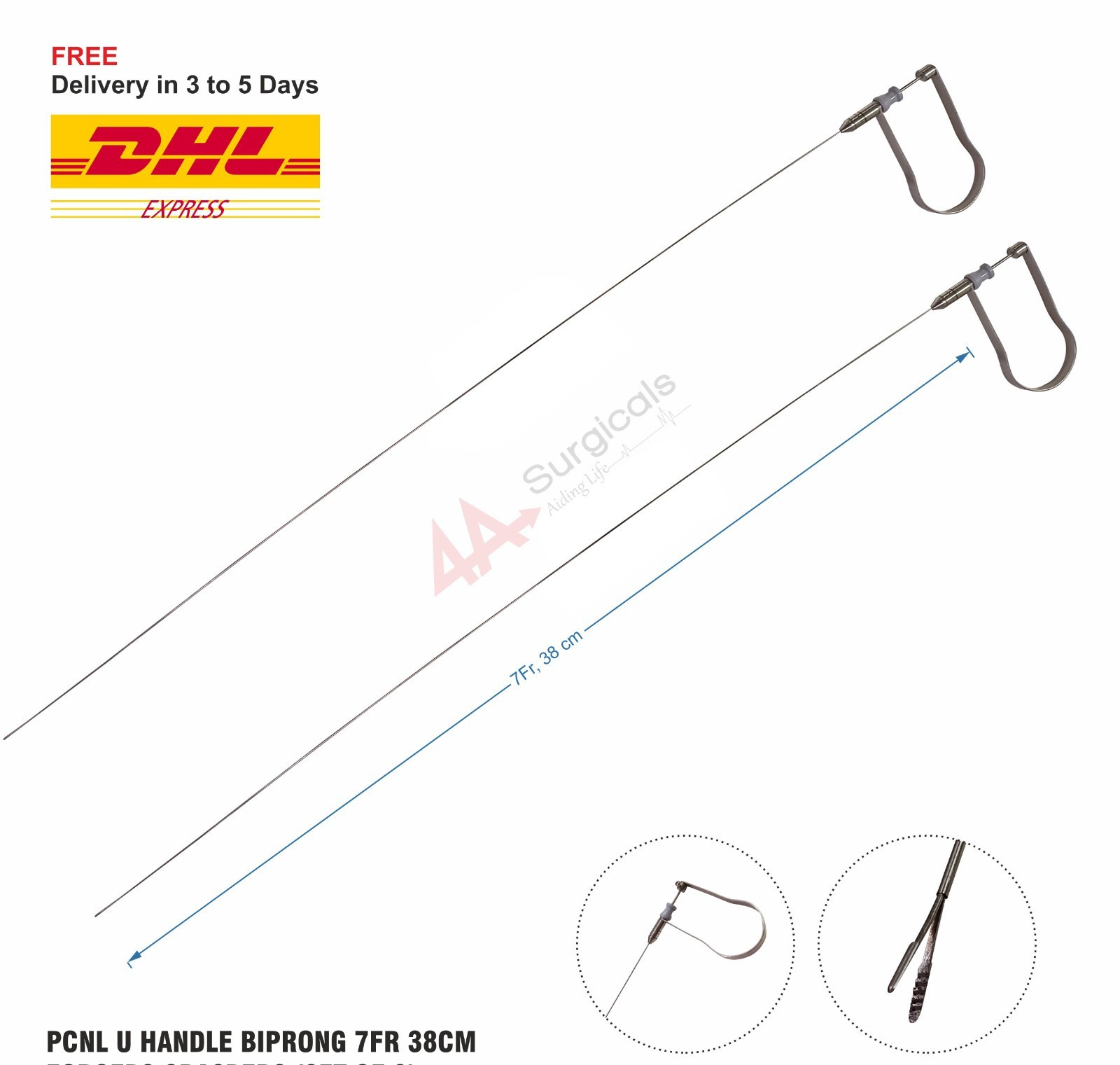 4A PCNL U Handle Biprong Grasper Forcep 7Fr 38cm (1 piece)