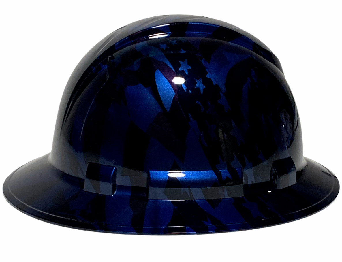 Hydro Dipped Hard Hat Ridgeline Full Brim Custom Blue Translucent American Flags
