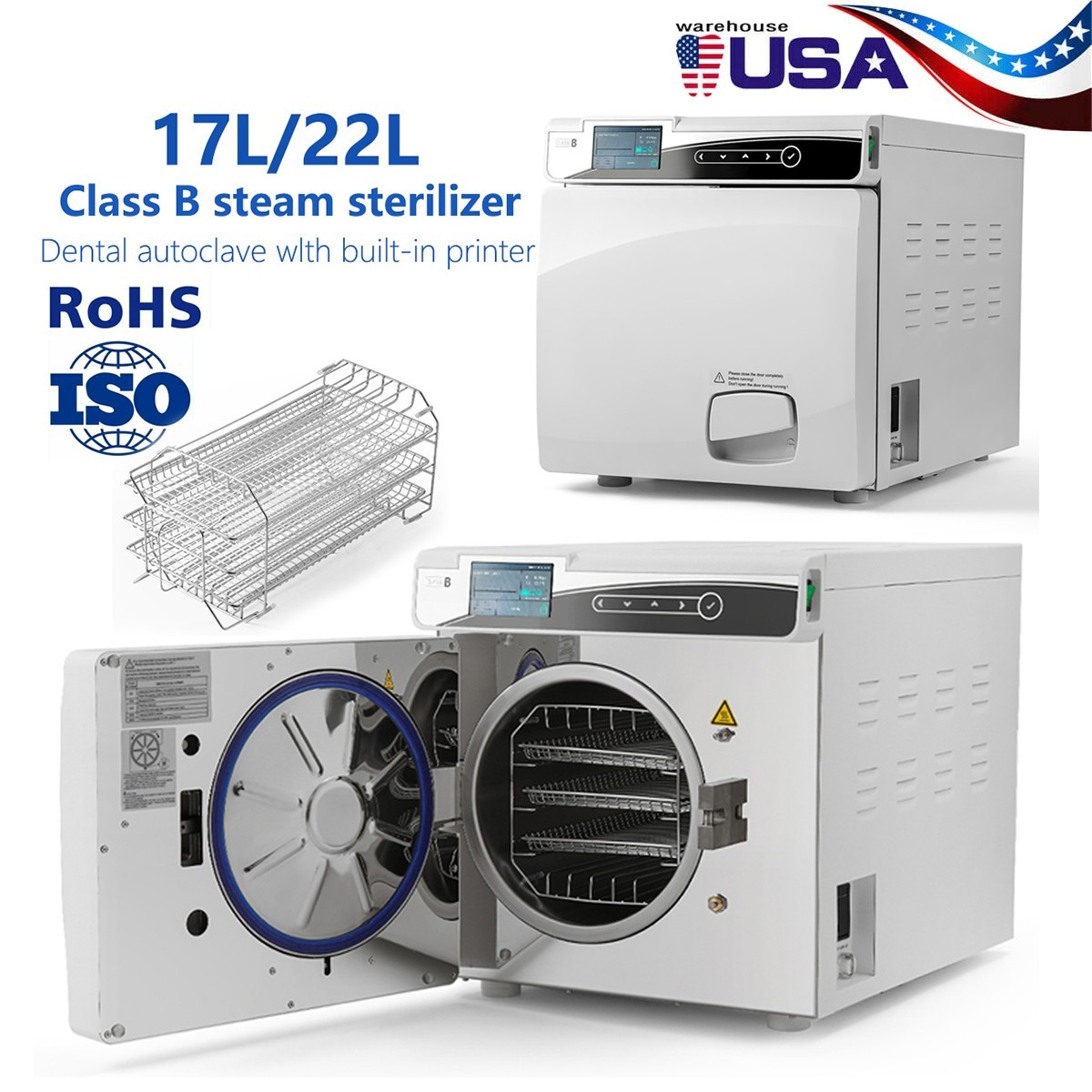 17L/22L Class B Dental Medical Autoclave Steam Vacuum Sterilizer with Printer