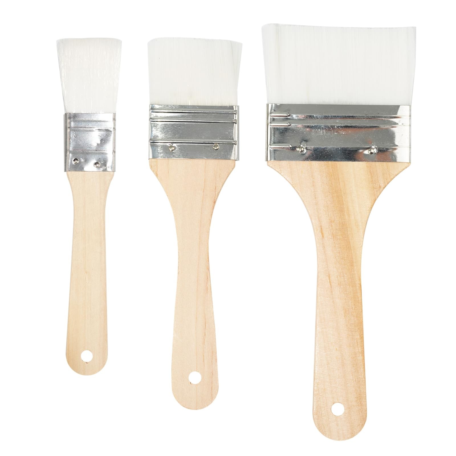 Set of 3 Chip Paint Brushes with Synthetic Bristles for Priming Small, White