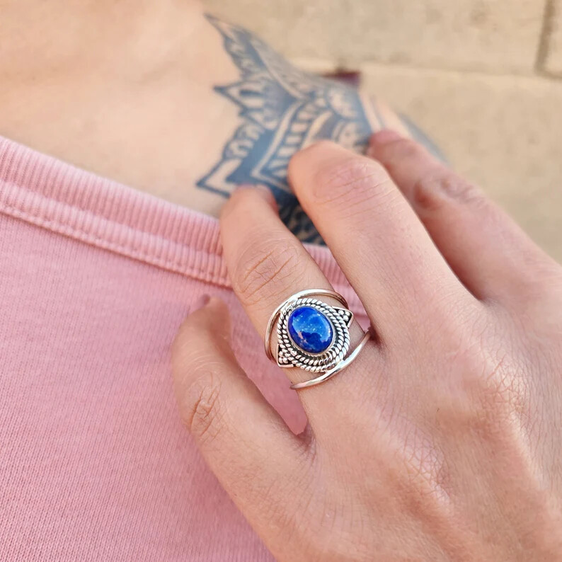 Lapis Lazuli Ring925 Sterling silver Band &Statement Ring Handmade Ring All Size
