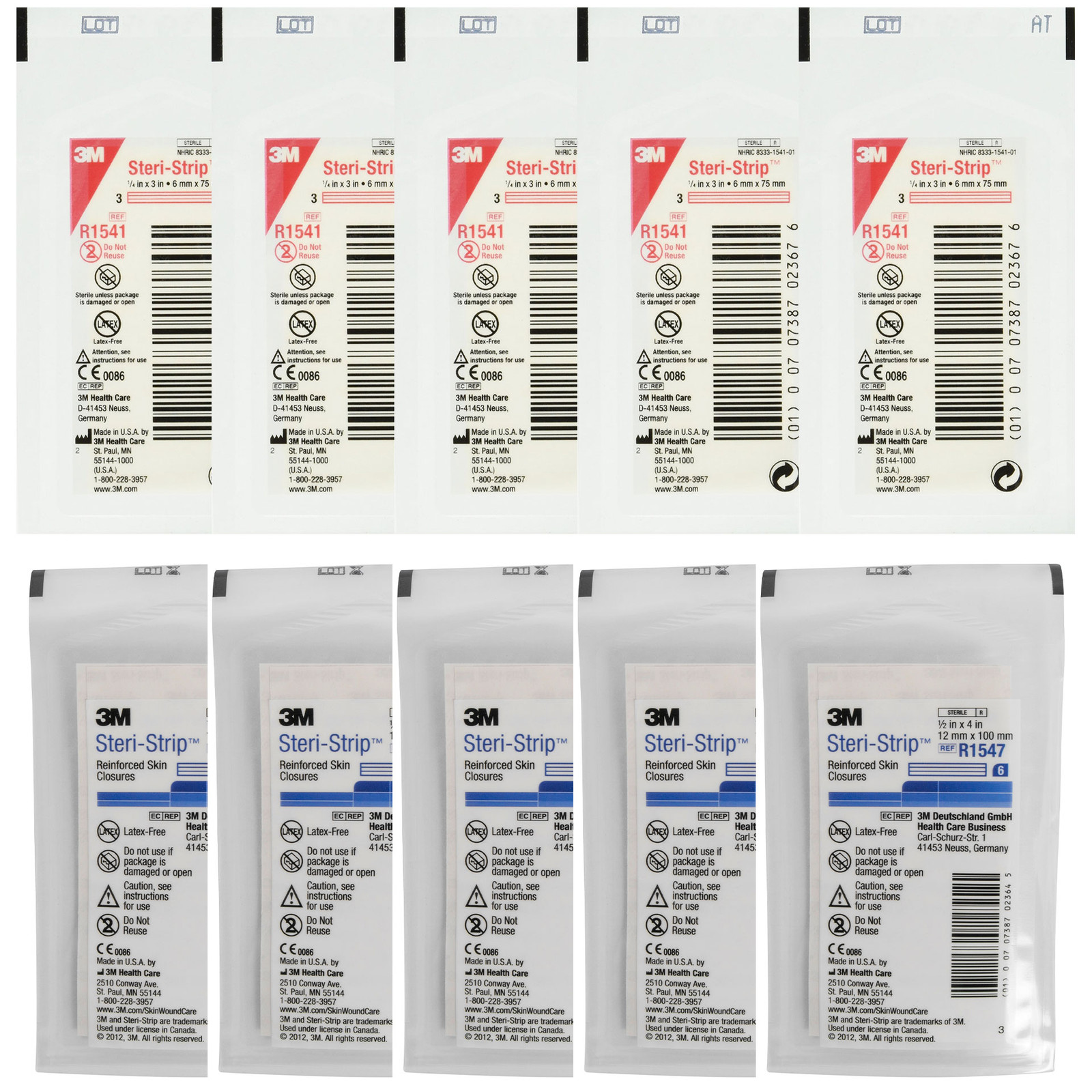 3M Steri-Strip Reinforced Sterile Skin Closures Strips -R1541 R1547 Variety Pack