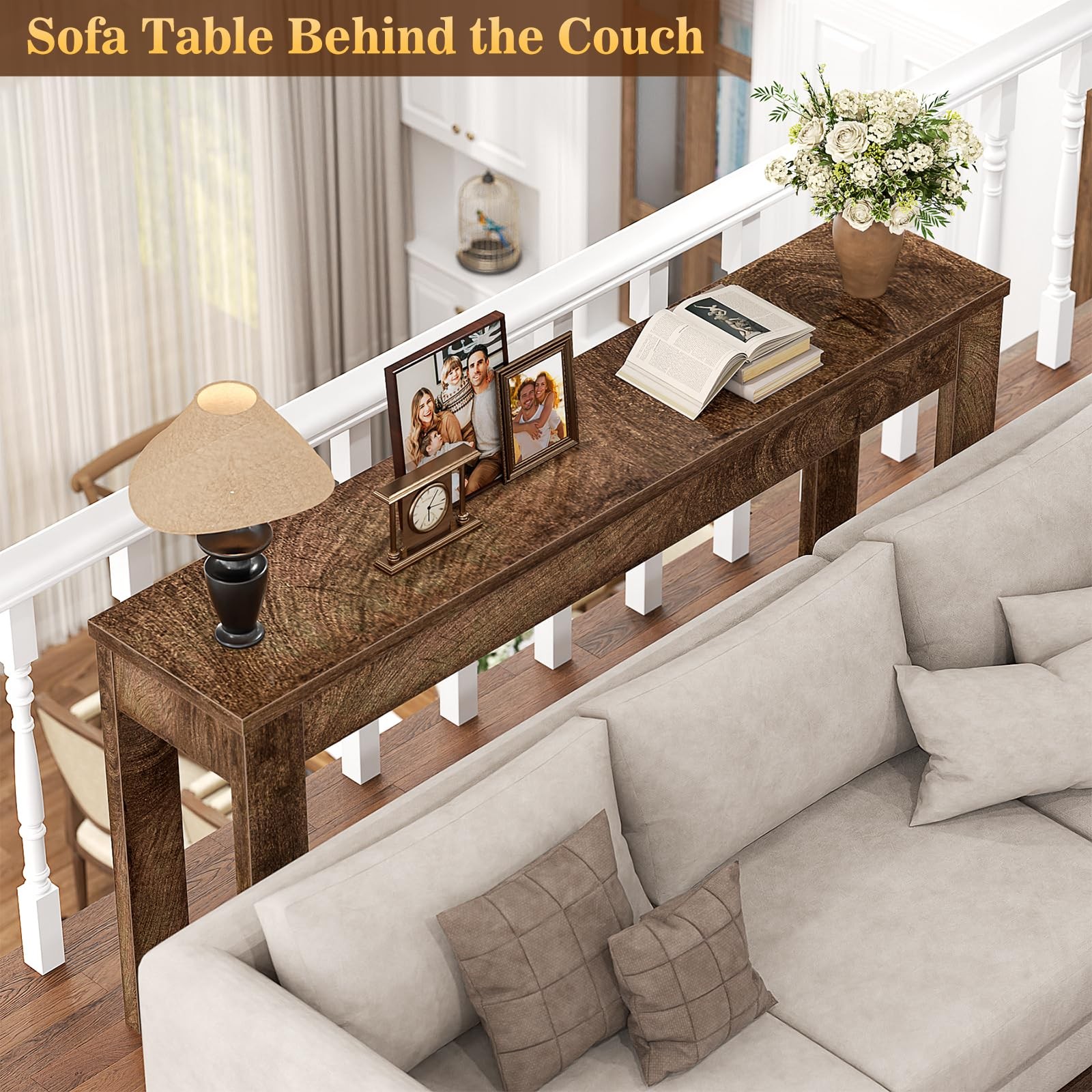 Console Table, 47" Farmhouse Wood Entryway Table, Sofa Tables Narrow Long Beh...