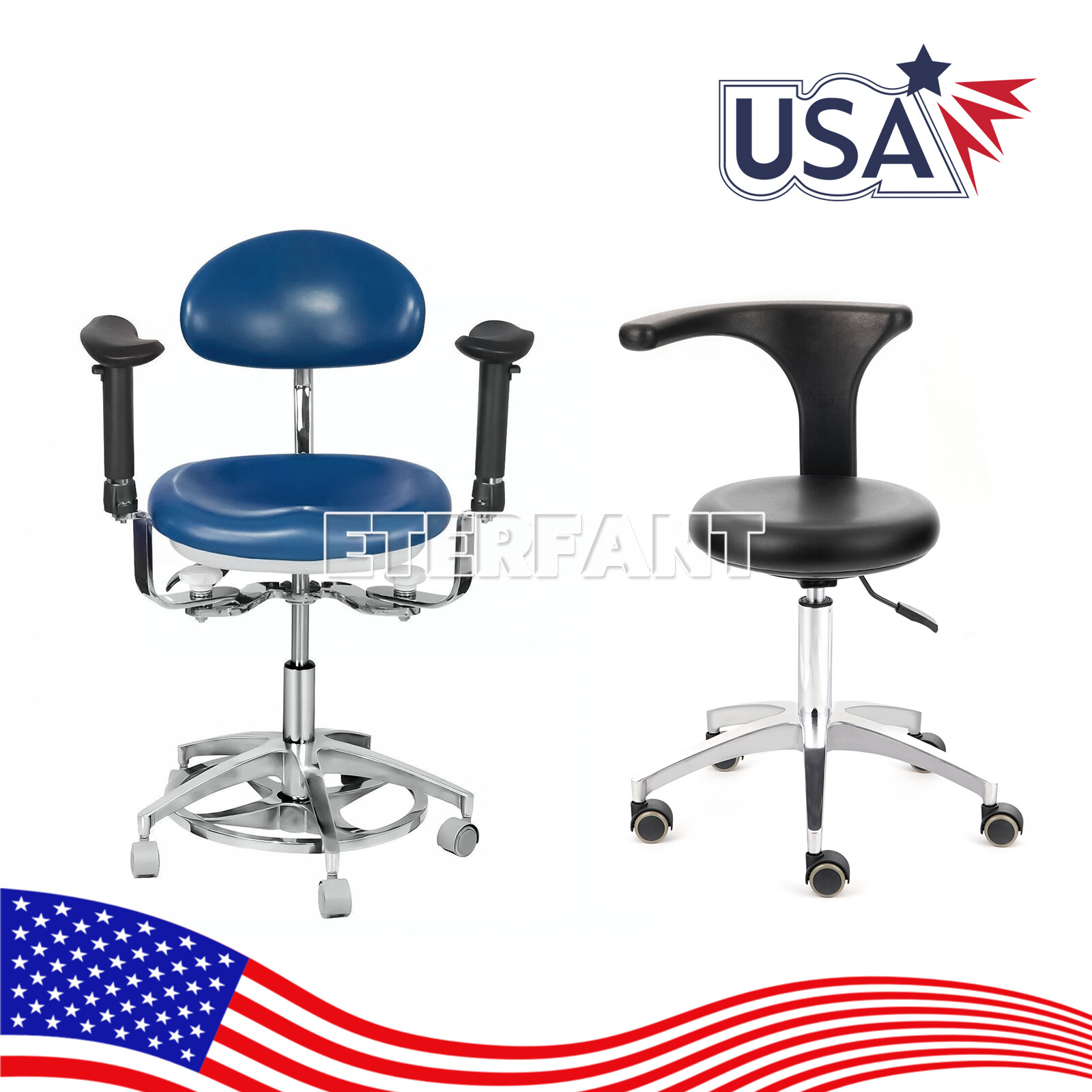 Dental Adjustable PU Leather Doctor Mobile Chair/Surgeon Chair with Armrest