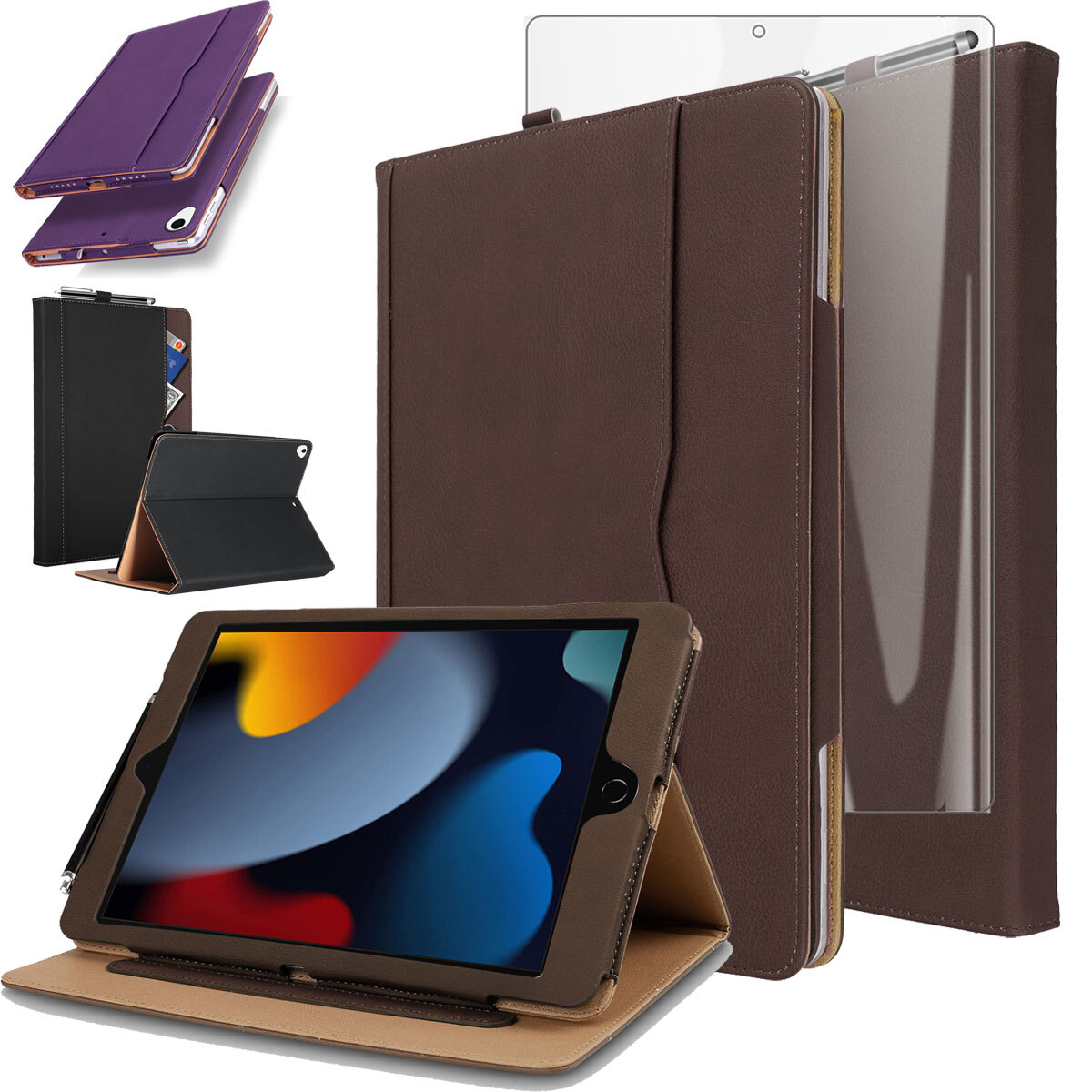 iPad 9th 8th 7th Generation 10.2" Case Leather Stand Cover with Screen Protector