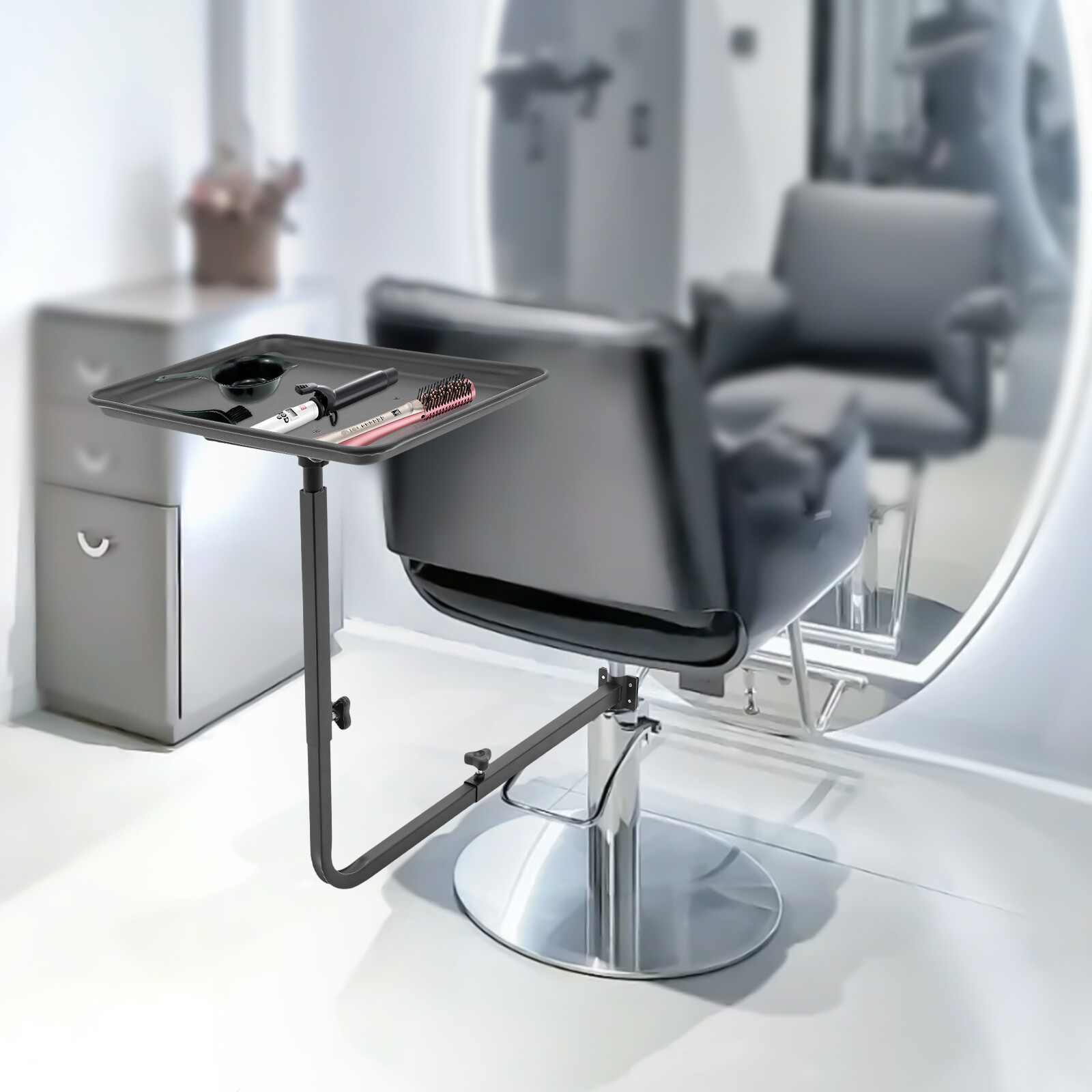 Salon Tray Attached to Chair Adjustable Height Salon Tray for Hair Stylist