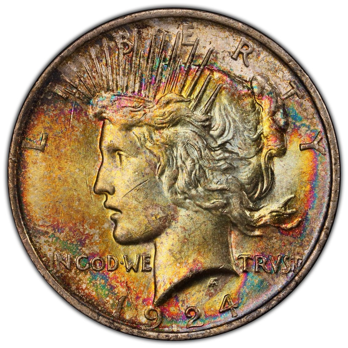 1924 Silver Peace Dollar Pcgs Ms63 Monster Toned