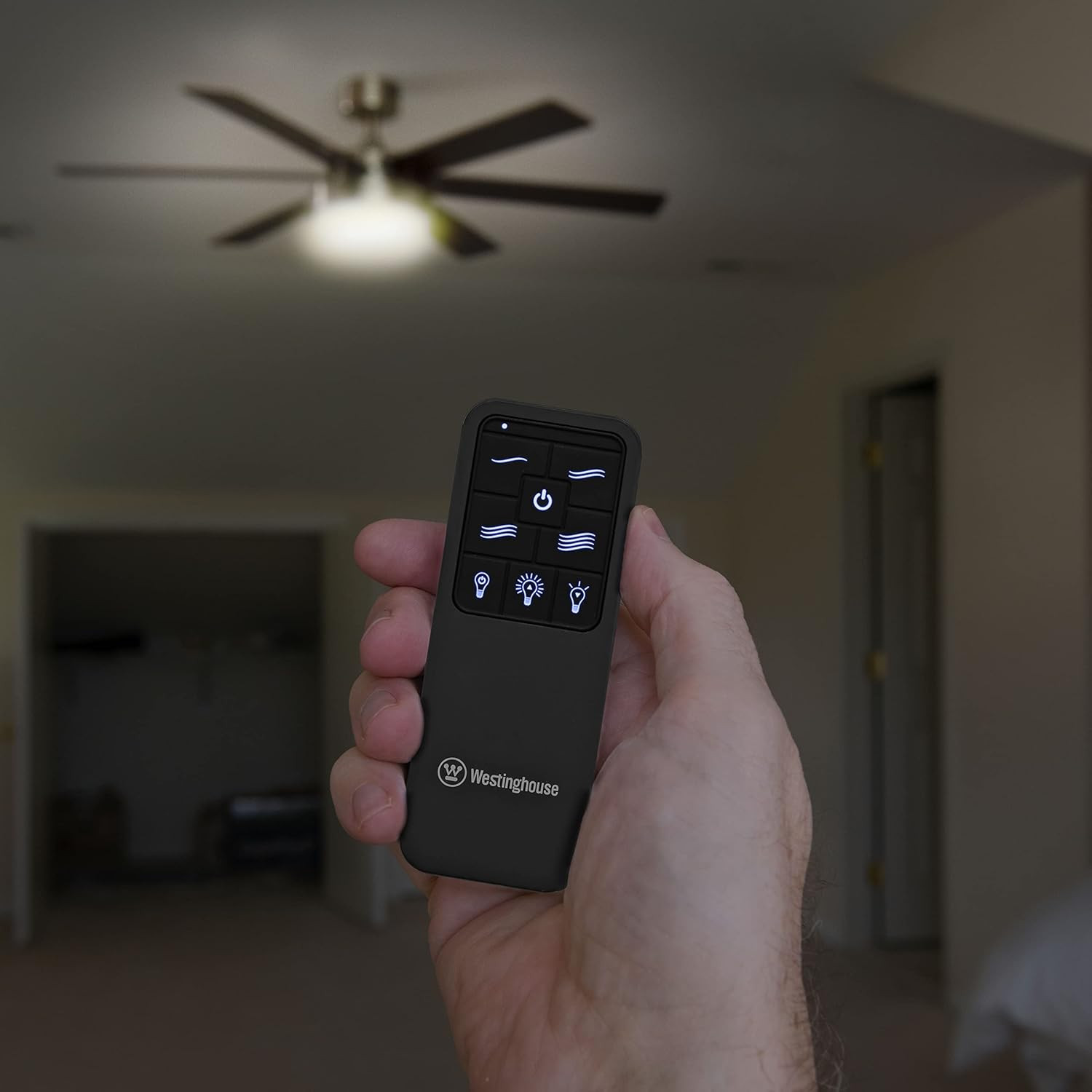 7787900 Four Speed Black Ceiling Fan Remote Control with Backlit Buttons