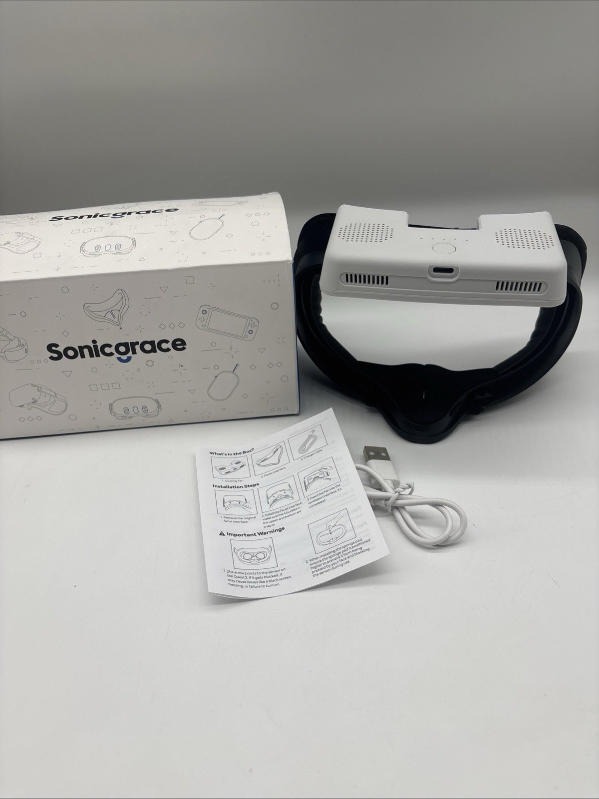 Sonicgrace Cooling Fan Facial Interface Face Pad for Meta Quest 2 Headset White