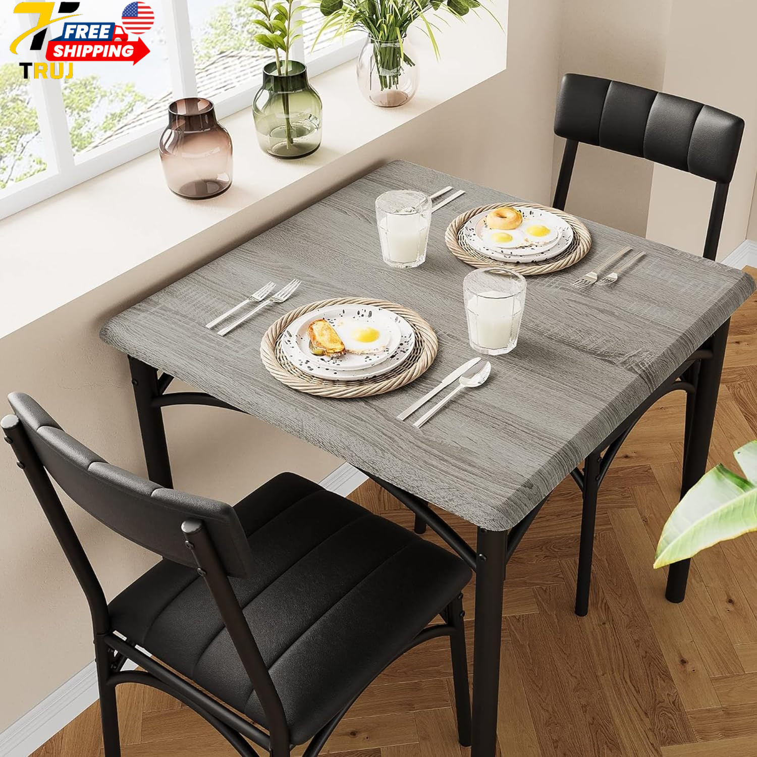 Dining Table Set for 2 Kitchen Table and Chairs for 2 with Upholstered Chairs