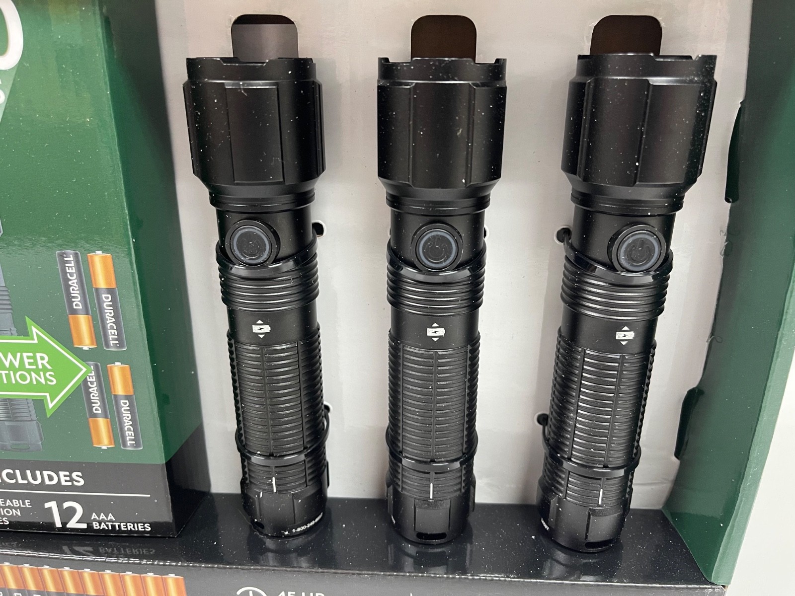 3 Pack Member’s Mark 1700 Lumen Dual Power LED Flashlight Set Rechargeable & AAA