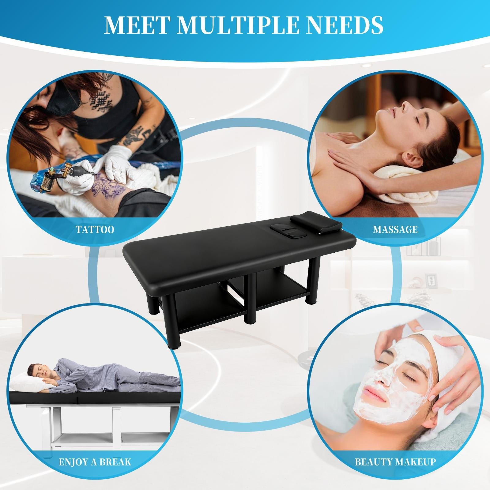Heavy Professional Massage Bed with Detachable Headrest and Adjustable Backrest