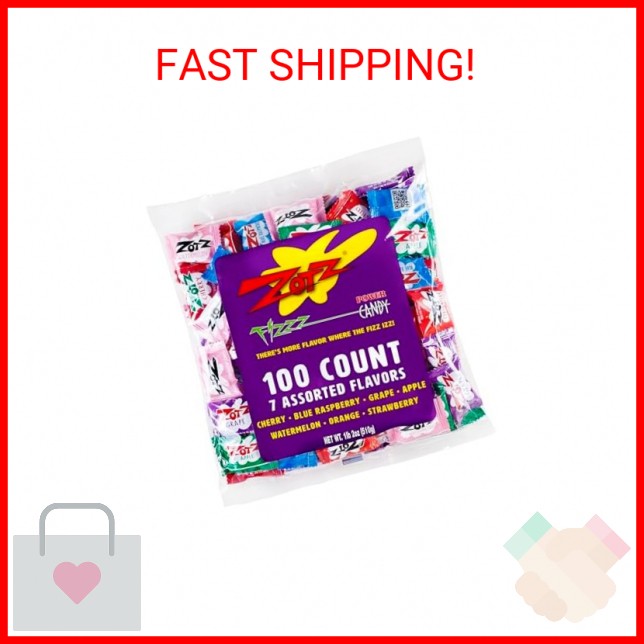 Zotz Fizzy Candy Bag, Assorted Flavors, 100 Count Bag