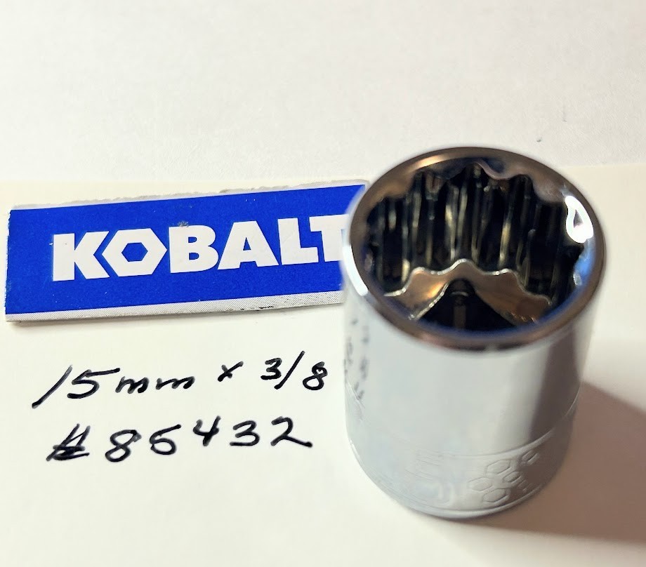 Kobalt 15 mm x 3/8" Dr Standard Chrome Socket 12 Pt  # 85432 Free USA Shipping