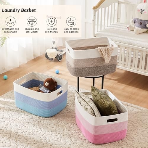 Blanket Basket,Rectangle Woven Baskets for Storage,Laundry Basket for 65L Brown