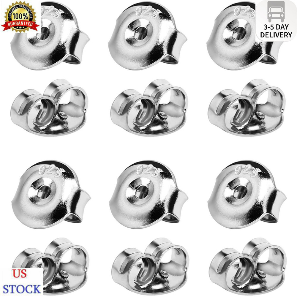 12PCS Real 925 Silver Earring Backs Replacements, 18K White Gold Plated Hypoalle