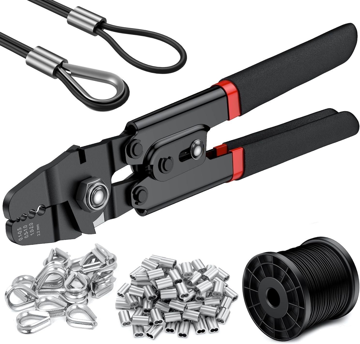 328Ft Wire Rope Crimping Tool Kit, Fishing Crimping Tool with Black Vinyl Coated
