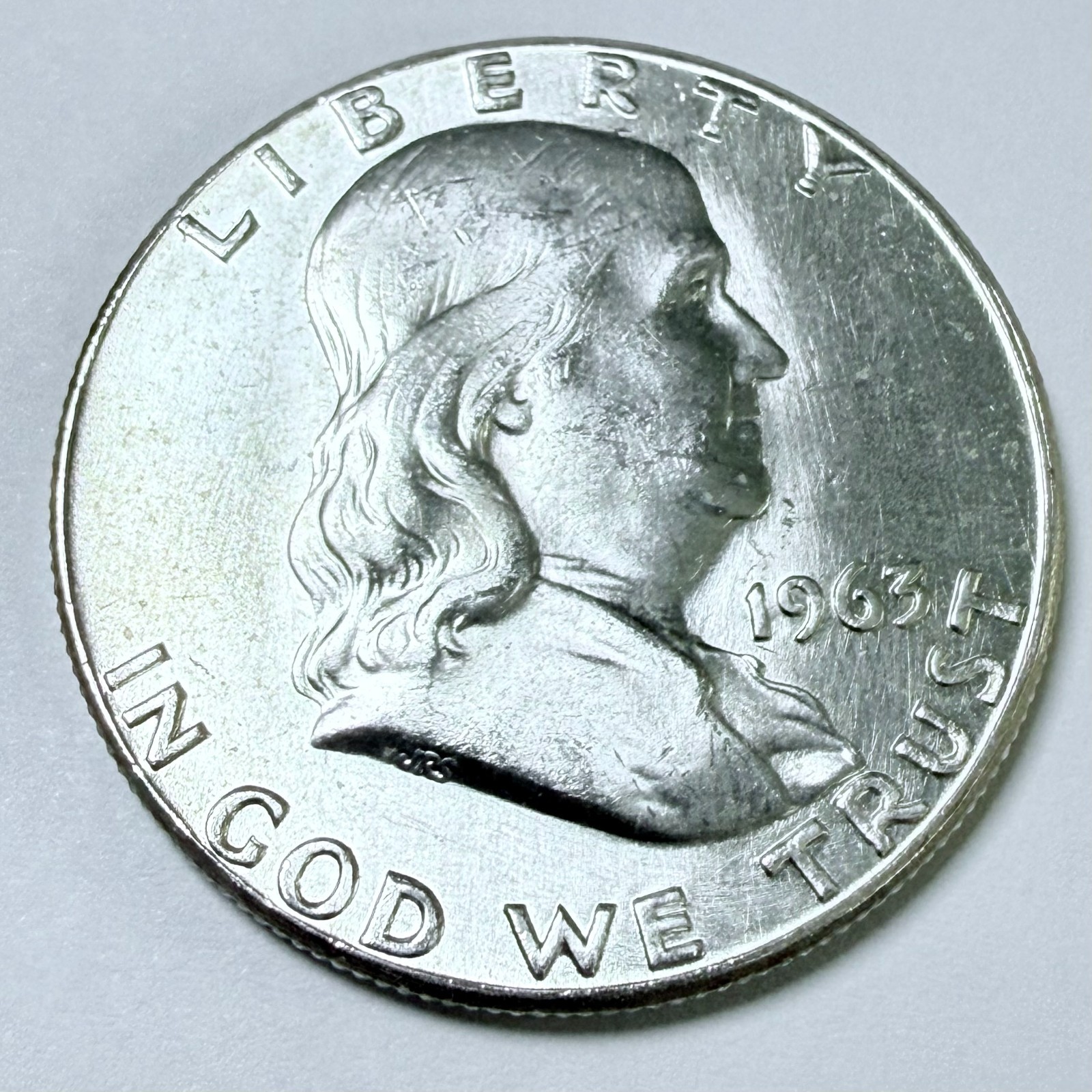 1963 Franklin Half Dollar 50C, 90% Silver, About Uncirculated Details #10278