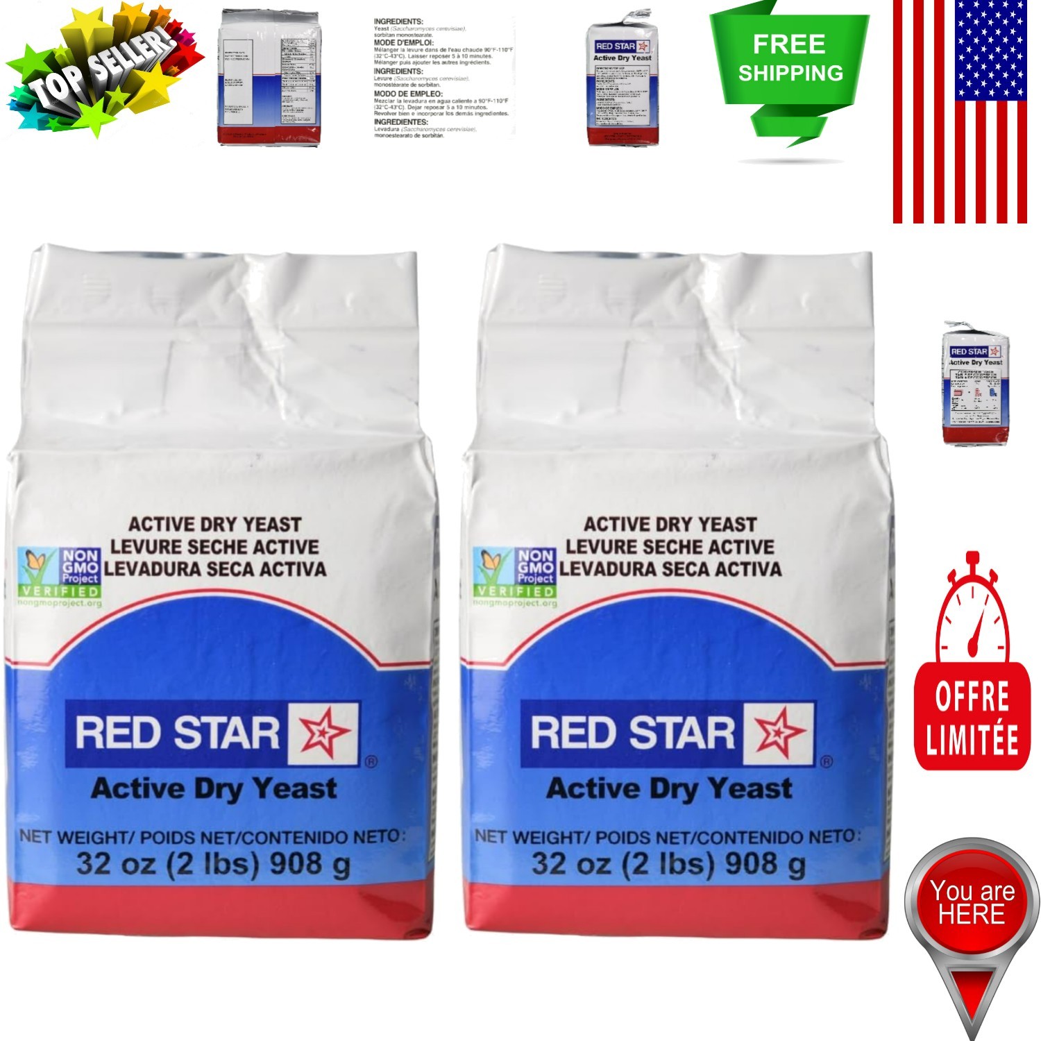 Versatile 2 Pound Vacuum Packed Active Dry Yeast for All Your Baking Needs
