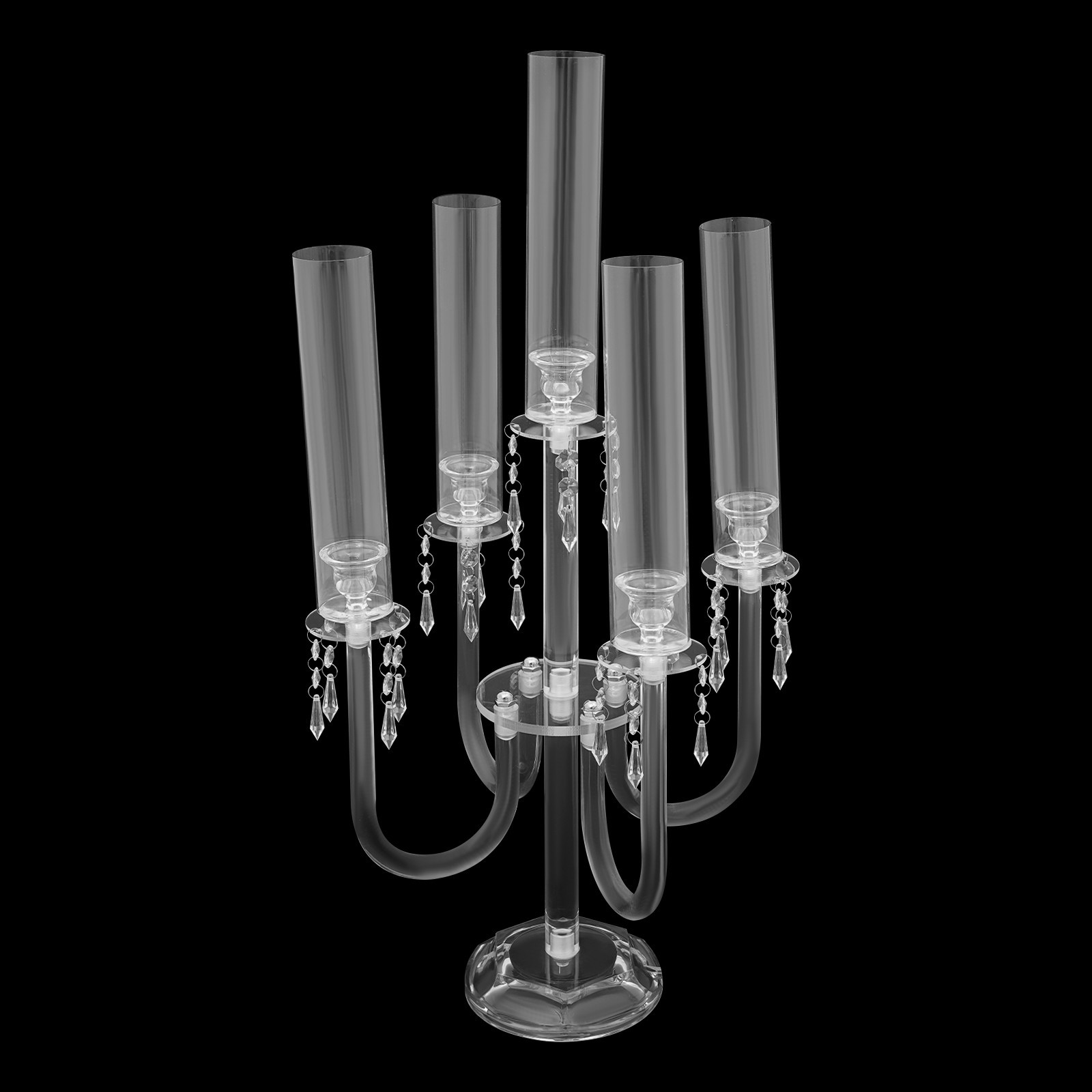 4PCS 5-Arm Candle Holders, 70cm Acrylic Candle Holders, Tabletop Candle Holders