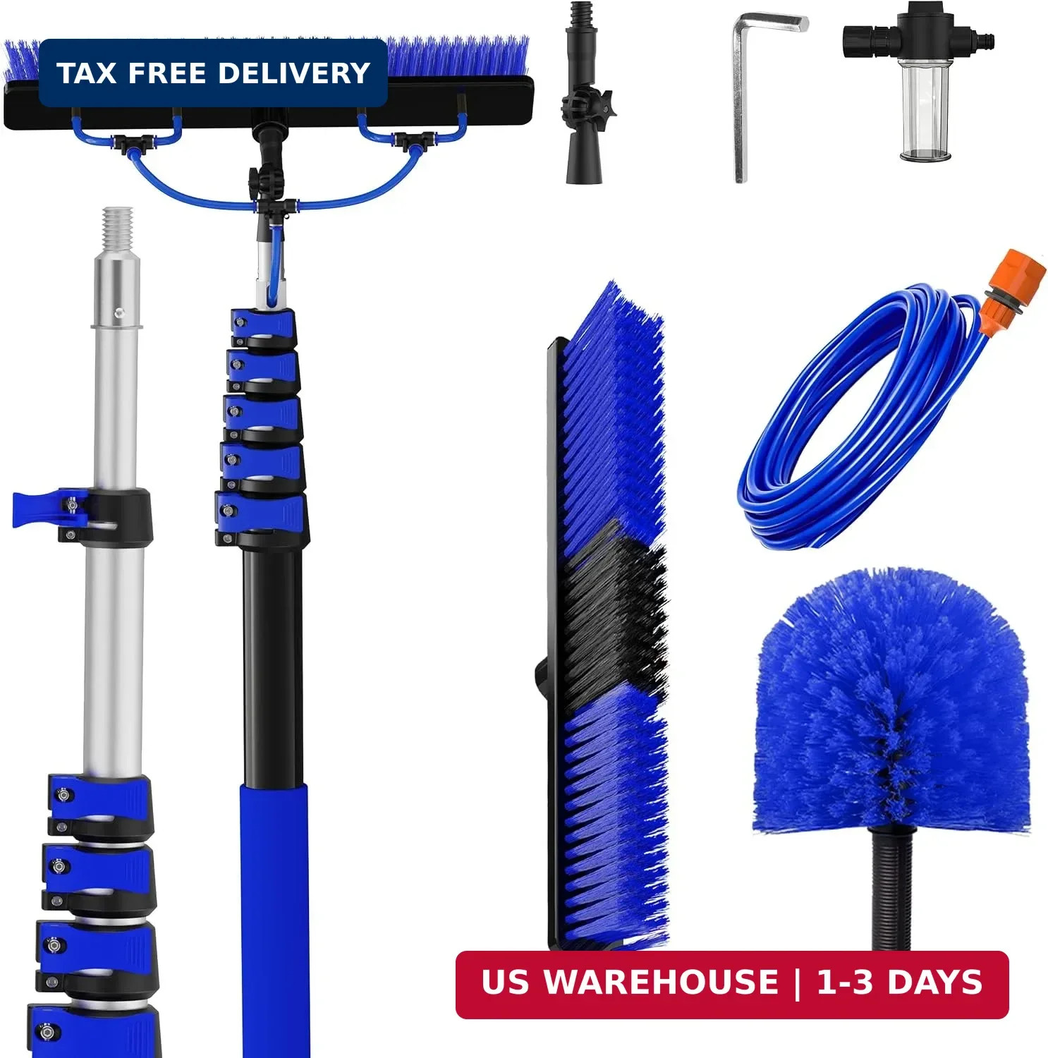 26FT Reach Solar Panel Cleaning Brush Kit with 5-20FT Telescoping Pole, 33FT Hos