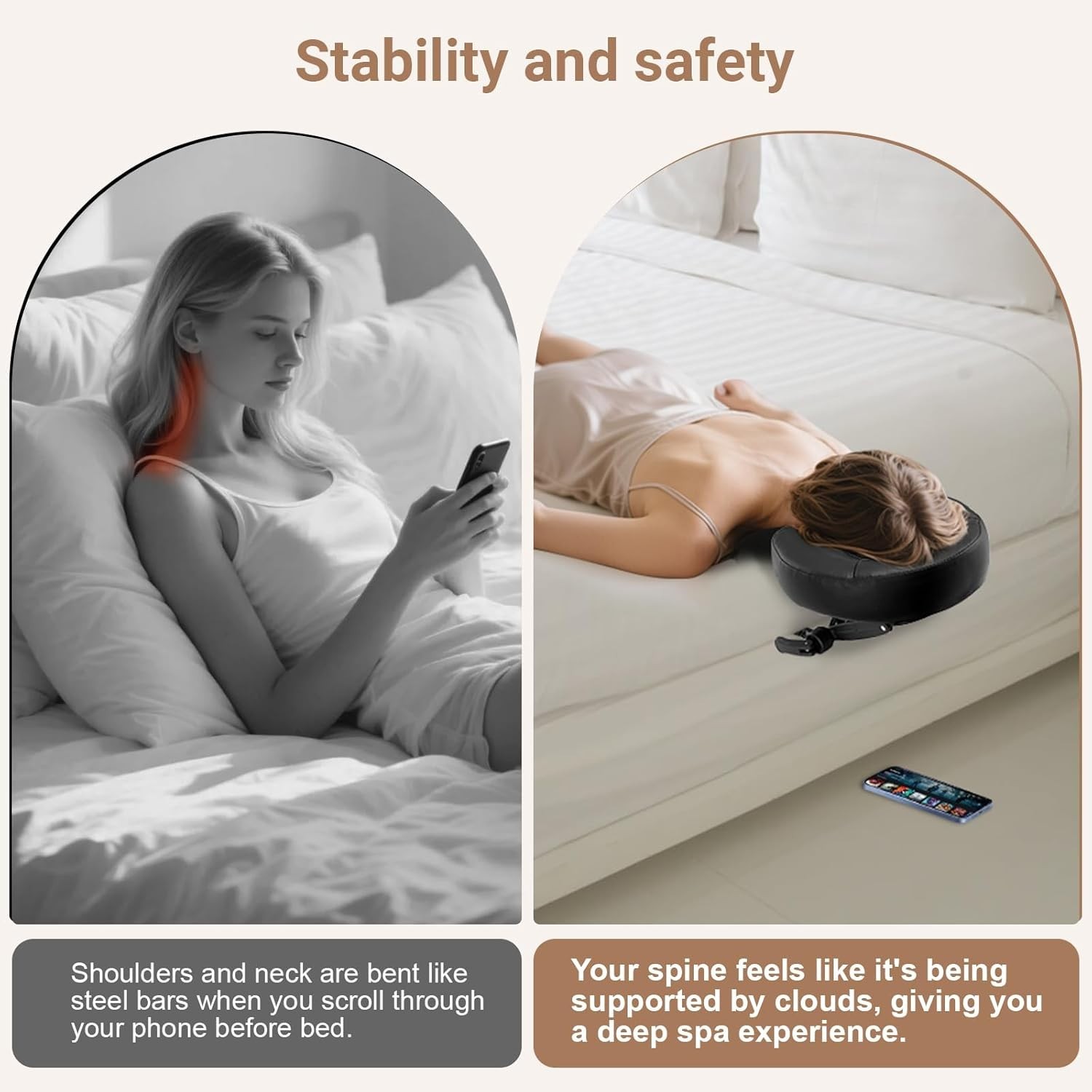 Face Down Tabletop Massage Kit Adjustable Face Cradle and Arm Rest Pad Black