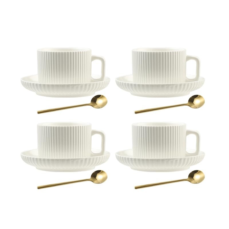 8 Ounce Cappuccino Cups Set of 4, Latte Mugs with Saucers and 8OZ Set of 4