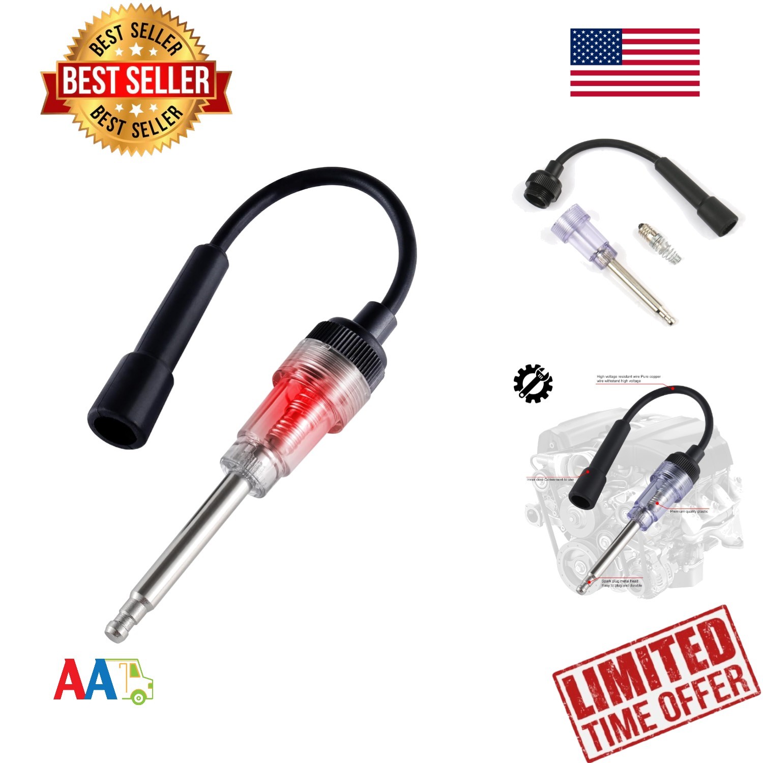 Spark Plug Tester Car & Lawn Mower Engine Ignition Diagnostic Tool