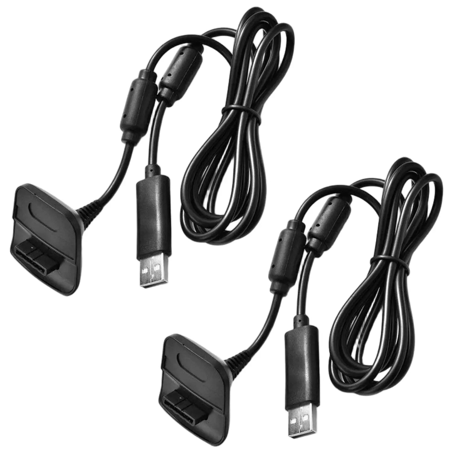 2 For Xbox 360 Black Wireless Controller USB Charging Cable Replacement Charger