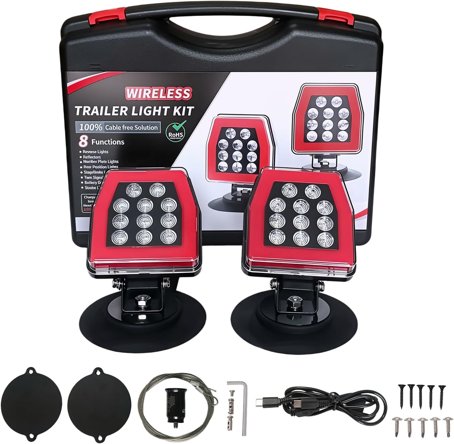 Wireless Trailer Lights Stop, Reverse, Turn, Strobe 7 Blade Connector