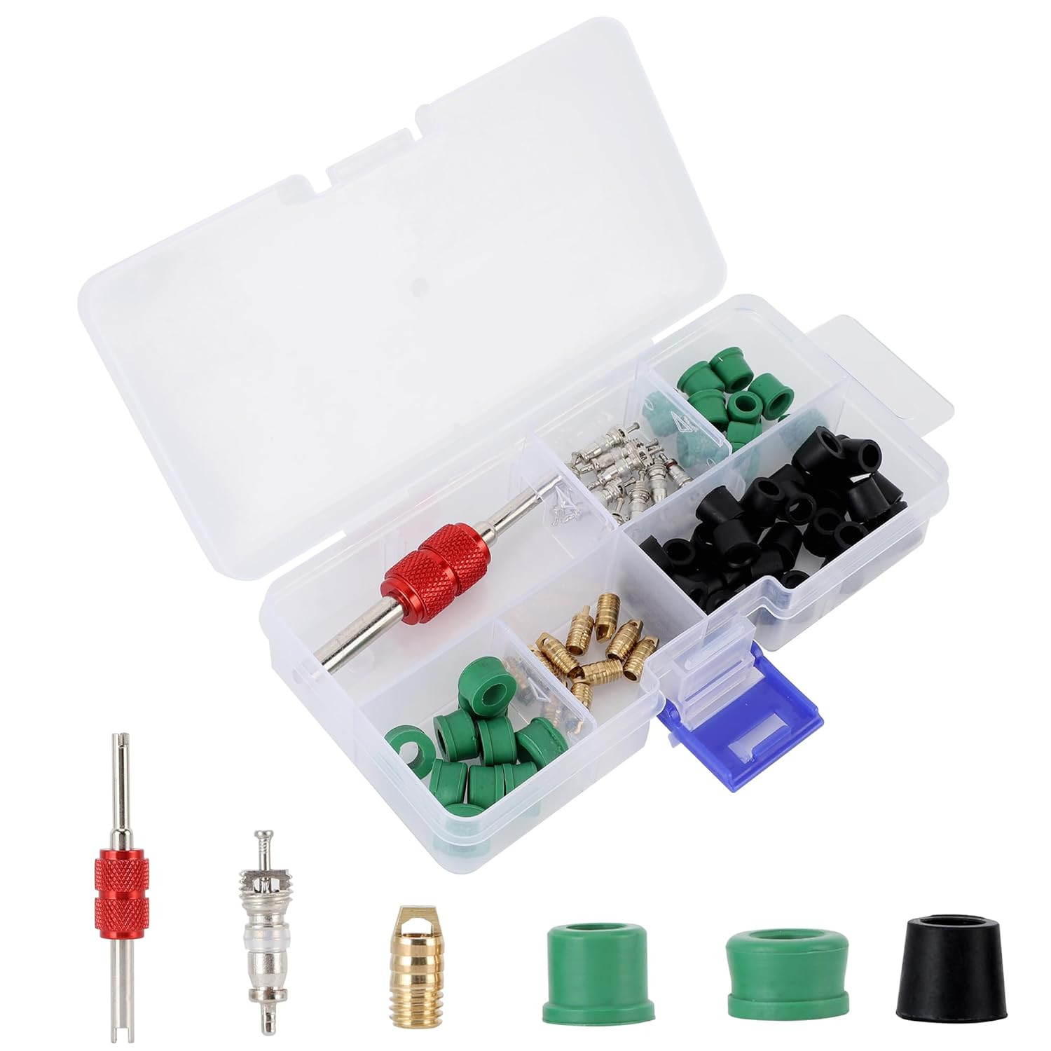 HVAC Hose Gasket and Seal Kit, 71 Pieces with 10 Valve Cores and 50 Hose Gaskets