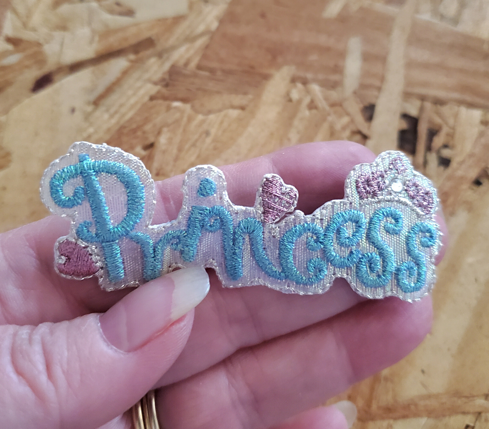 "PRINCESS" Turquoise Blue Text Embroidered Iron On Applique Patch