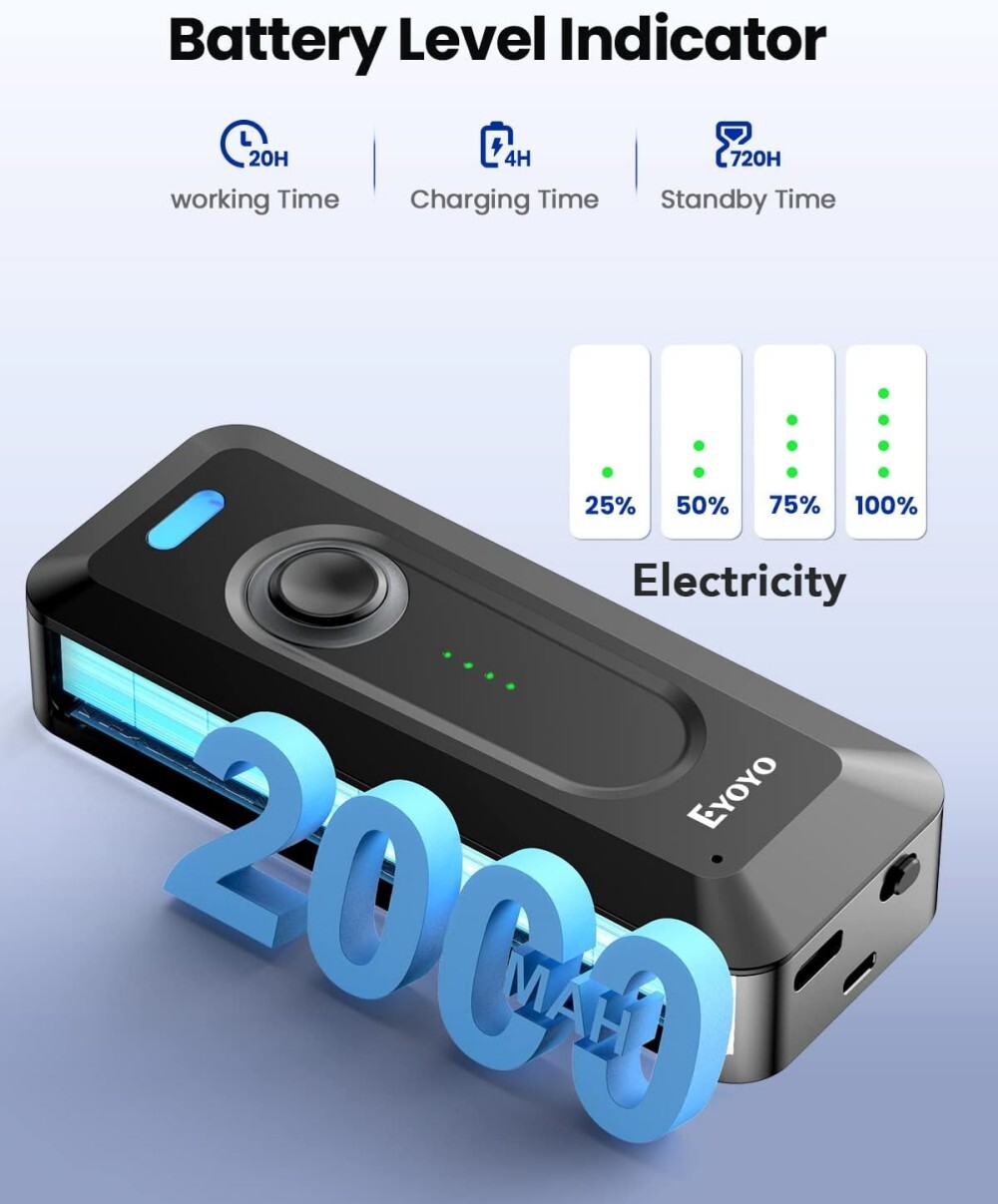 2D Bluetooth Barcode Scanner Wireless Portable Mini QR Bar Code Reader Used